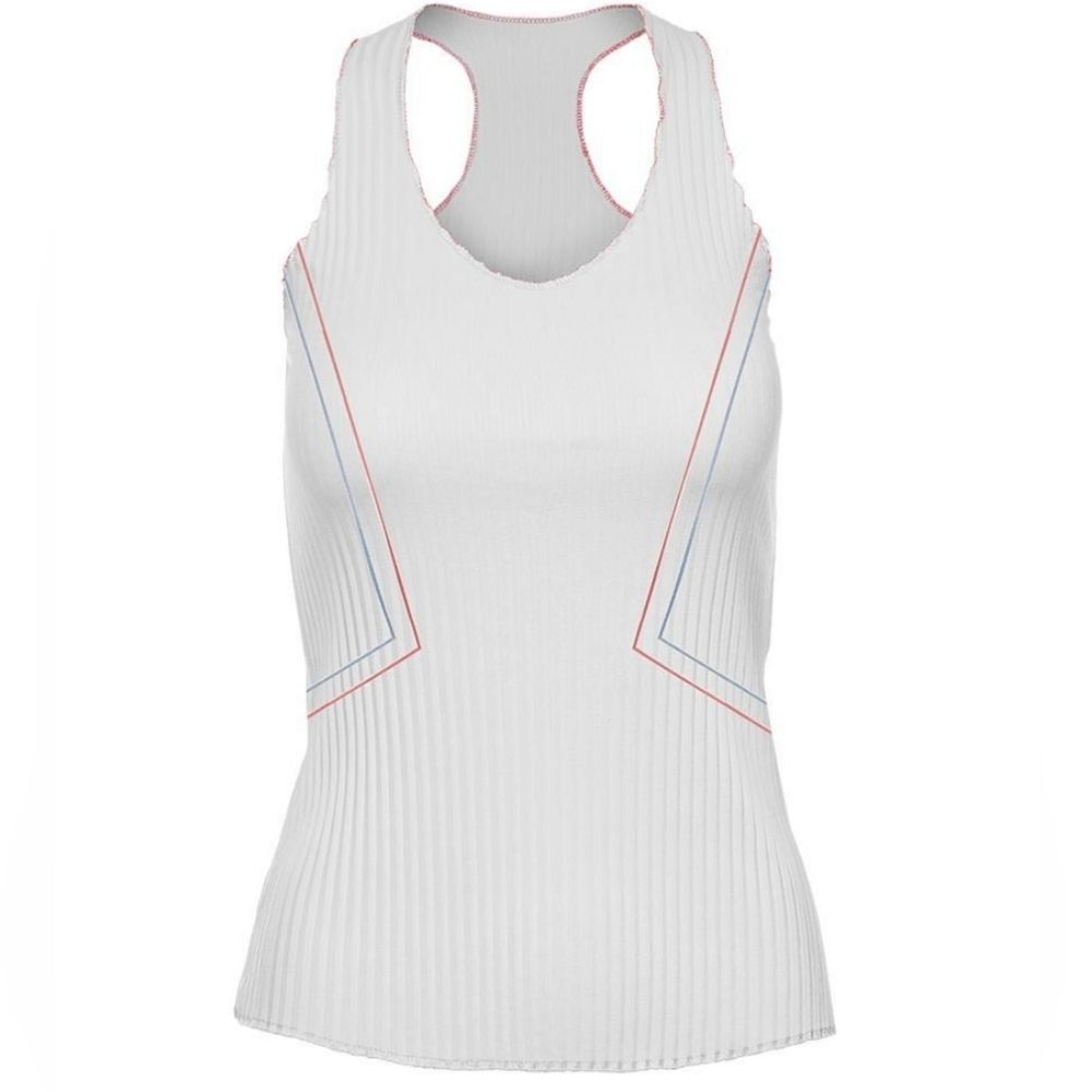K-Swiss Pleated Tennis Tank NWT Sz.XL White coral blue accordion Sleeveless top